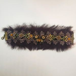 Vintage fur and rhinestone bracelet